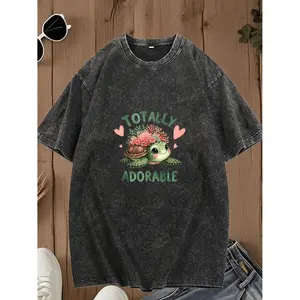 Charming Graphic Washed T Shirt for Family Fun and Summer Events including Team Building and Gift Giving Featuring a Cute Turtle Design for Both Men and Women