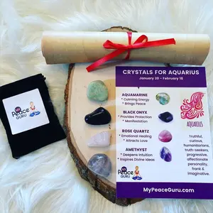 Aquarius Gift Set Zodiac Sign Crystal Healing Stones in a Velvet Pouch with 7-10 Page In-Depth Astrology Scroll Report Gift Box