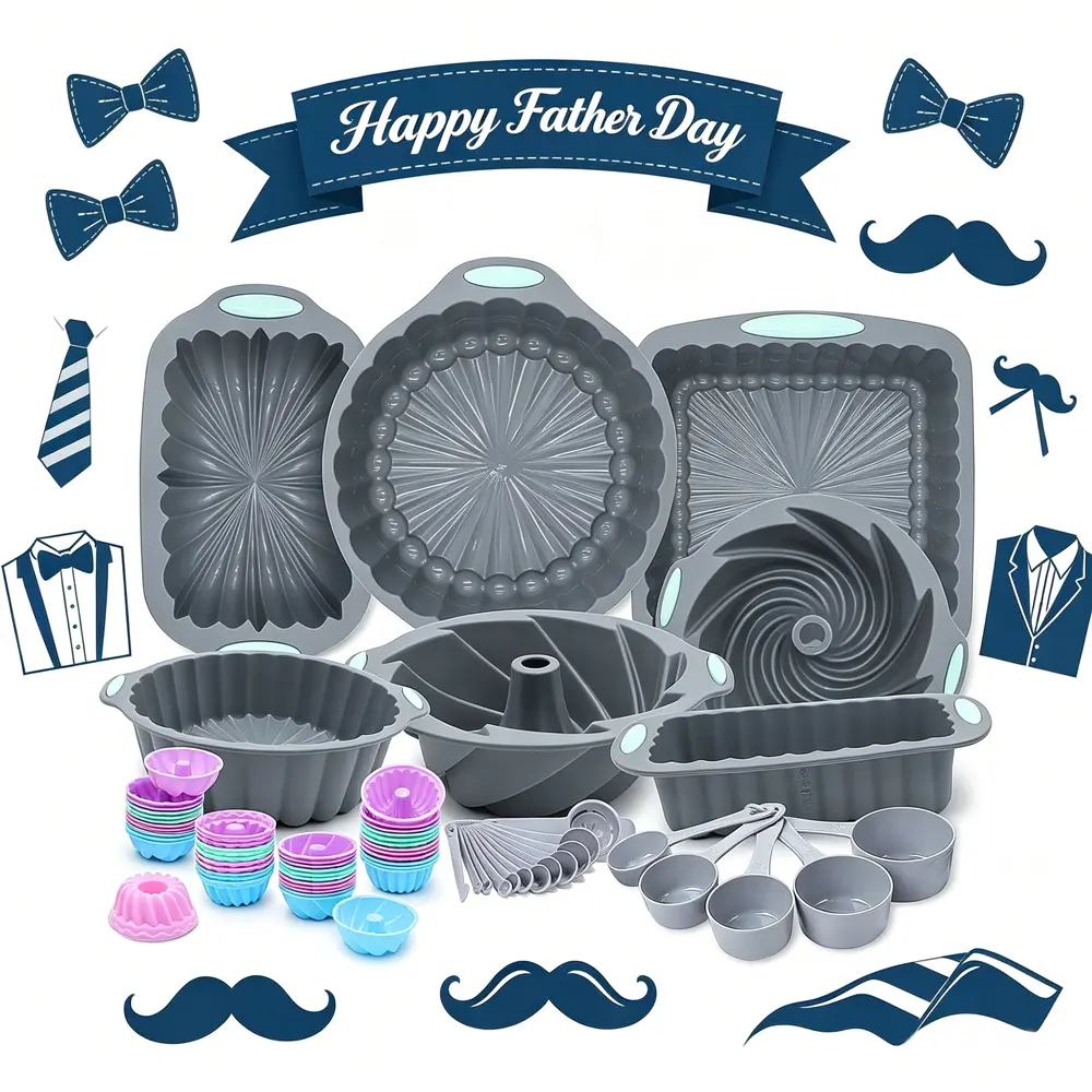 72 Pieces Silicone Bakeware Set, Nonstick Baking Pans Set, Easy Release Oven Silicone Pan for Kitchen with Cake Pans, Loaf Pans, Baking Cups, Measuring Cups and Spoons Set, Grey，summer survivals Bakeware