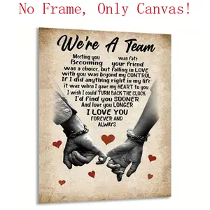 We're A Team Love Quote Canvas Poster, Romantic Couple Holding Hands Wall Art, Unframed Rustic Anniversary Gift for Bedroom Decor