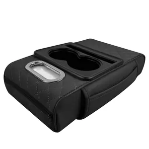 Car Center Console Armrest Pad with Cup Holder & Mobile Phone Holder NAPA Leather Organizer Cushion for Carlovers Supporting Elbow Pressure Gifts