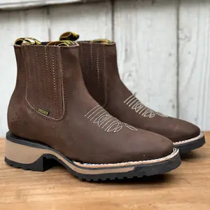 Men’s Brown DB-755 Western-Style Genuine Nubuck Leather Ankle Boot with Dual-Density Rubber Sole | Made in Leon, Mexico