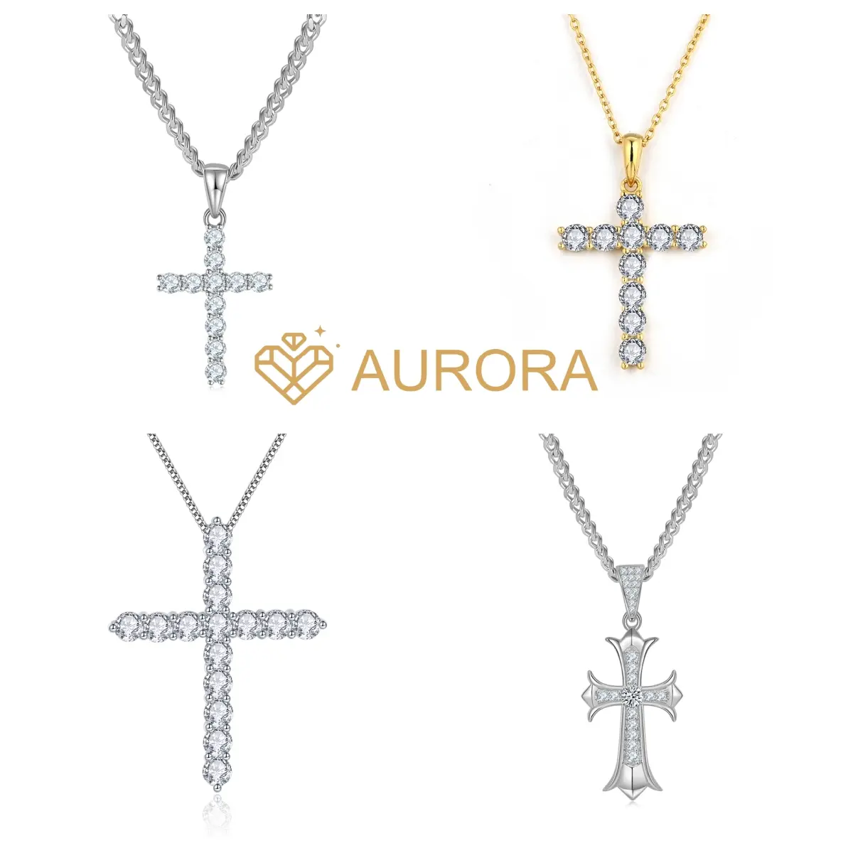 #61 Cross S925 Sterling Silver Moissanite Necklace, High-Quality Artificial Gemstone Jewelry, Ideal Birthday Gifts Ideas