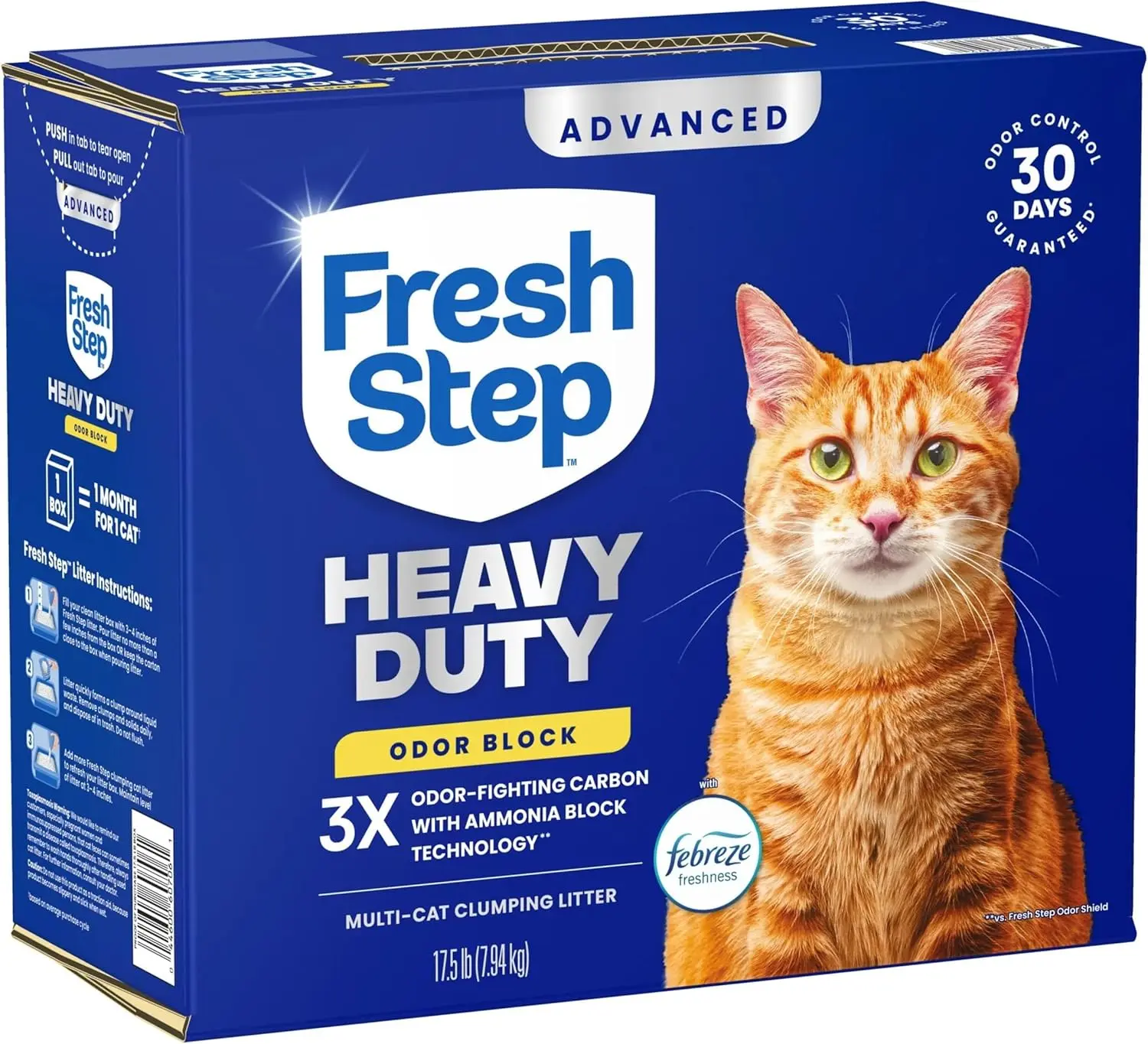 Fresh Step Heavy Duty Odor Block Advanced Multi-Cat Clumping Litter with Febreze, 17.5 lb - Universal Odor Control Solution for Litter Boxes, Ideal for Every Household