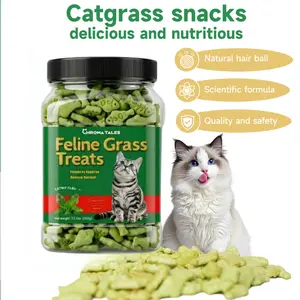 Crunchy Cat Grass Treats for Indoor Cats, Mint & Catnip Hairball Support Snacks, Teeth Cleaning Cat Biscuits, Natural Low Temp Baked Training Treats