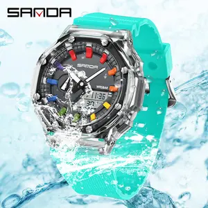 Men's Fashion Transparent Round Dial Digital Watch, Casual Sporty Digital Watch with Luminous Dial Function, Multifunctional Casual Trendy Wristwatch for Daily Life