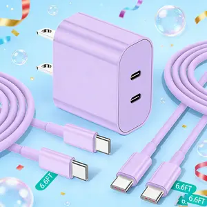 20W+20W iPhone 17 Fast Charging Wall Charger with Dual USB-C Ports, 6.6ft USB C-C Charging Cable, Compatible with iPhone 17 Charger, Supports iPhone 15-17 Series & Galaxy S25/S24+ etc.