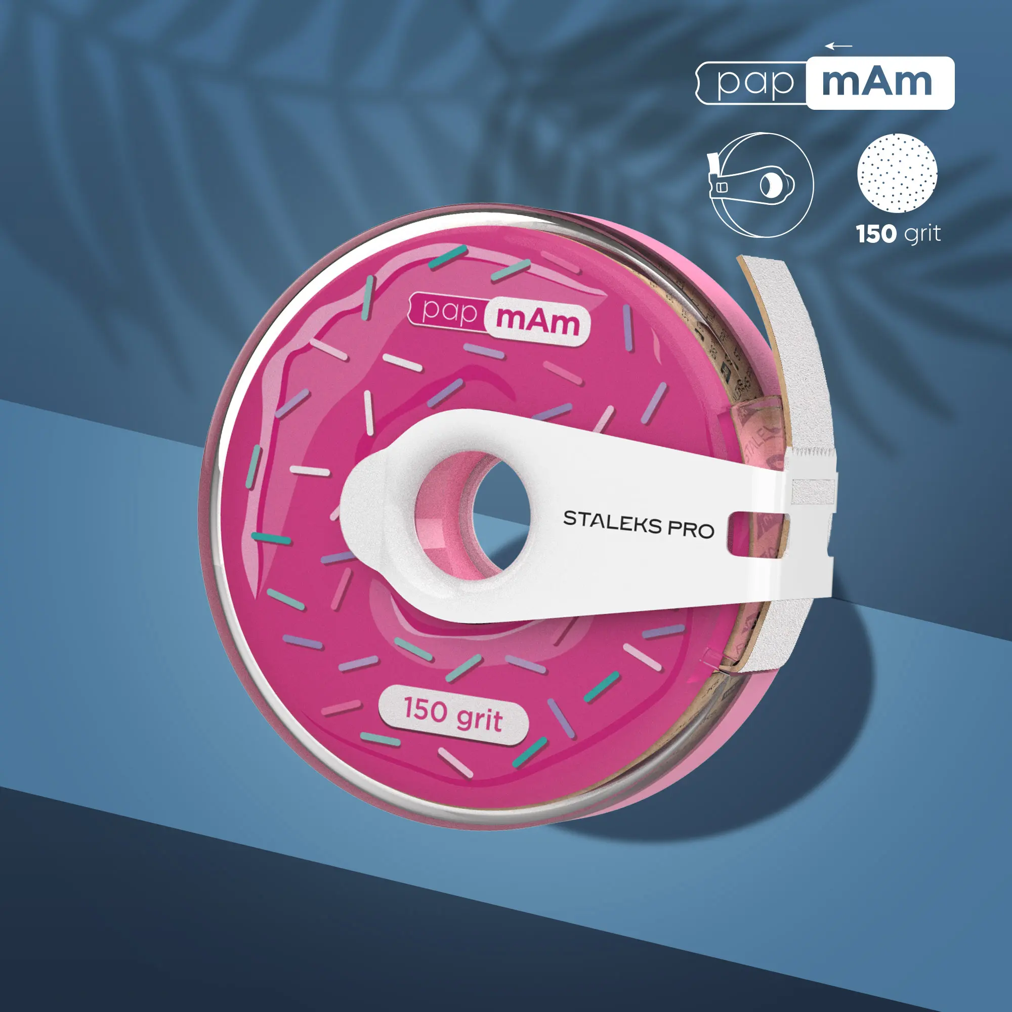 White disposable abrasive tape papmAm EXPERT in a plastic case STALEKS PRO 150 grit