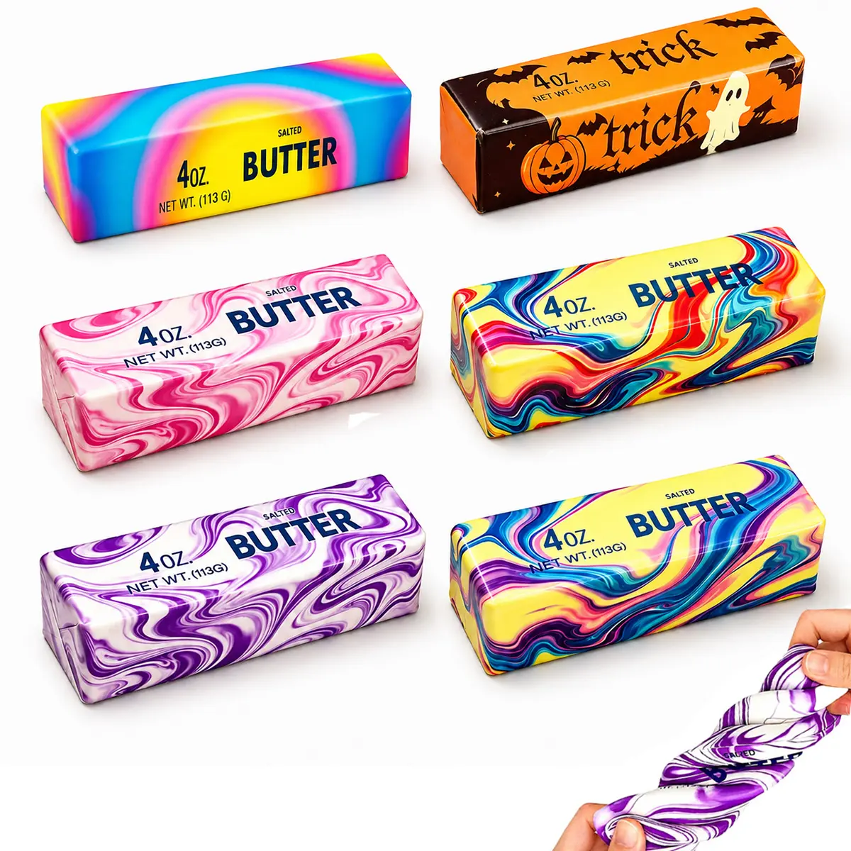 1/4/6 Pcs Butter Squishy Gift Set Slow Rising Realistic Butter Stick Squeeze Toys, Rainbow, Halloween & Beach Sensory Fidget Toys, Party Favors for Kids & Adults