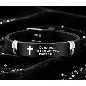 Religious Cross Silicone Sport Bracelet for Men and Women | Stainless Steel Christian Bible Verse Wristband | Adjustable Faith Bangle for Daily Wear & Gifting