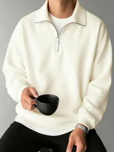 Men's Half-Zip Stand Collar Sweatshirt, Vintage American Style, Heavyweight Fabric, Loose Fit, Casual Fall & Winter Wear