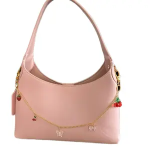 Purse Charms - Multi-Color Charms with Chain Detail on Dark Brown Purse