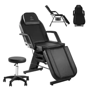 73-in Multipurpose Salon Facial Chair - 3-Section Adjustable Massage Table with Stool, Commercial Beauty Equipment for Estheticians, Tattoo Shops