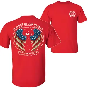 343 Forever In Our Hearts 25th Anniversary Shirt New York's Bravest Memorial Tee September 11 2001 Tribute T-Shirt Patriotic Firefighter Remembrance Graphic Unisex Cotton Crewneck Tee - Womenswear, Top