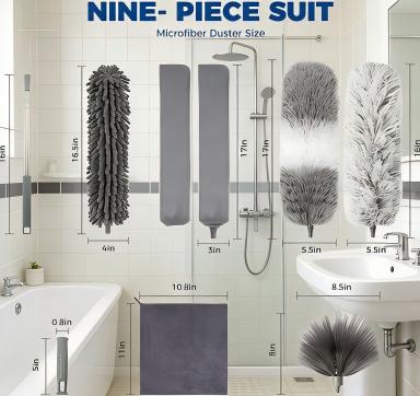 Retractable gap dust cleaner with 2 microfiber cleaning cloths. 60-inch long handle, washable and extendable duster brush, ideal for cleaning under appliances, furniture, sofas and refrigerators.