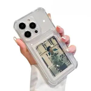 Transparent Card Holder Wallet - Slim Clear Soft Silicone DIY Photo Display with Screen Protector for iPhone 17 16 15 14 13 12 Pro Max phone case - Perfect Couple Gift for Men & Women outdoorfun