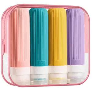 Travel Bottle, 4 Counts/set Leak Proof Refillable Liquid Silicone Squeezable Travel Accessories for Shampoo Conditioner Lotion Bottles, Tin