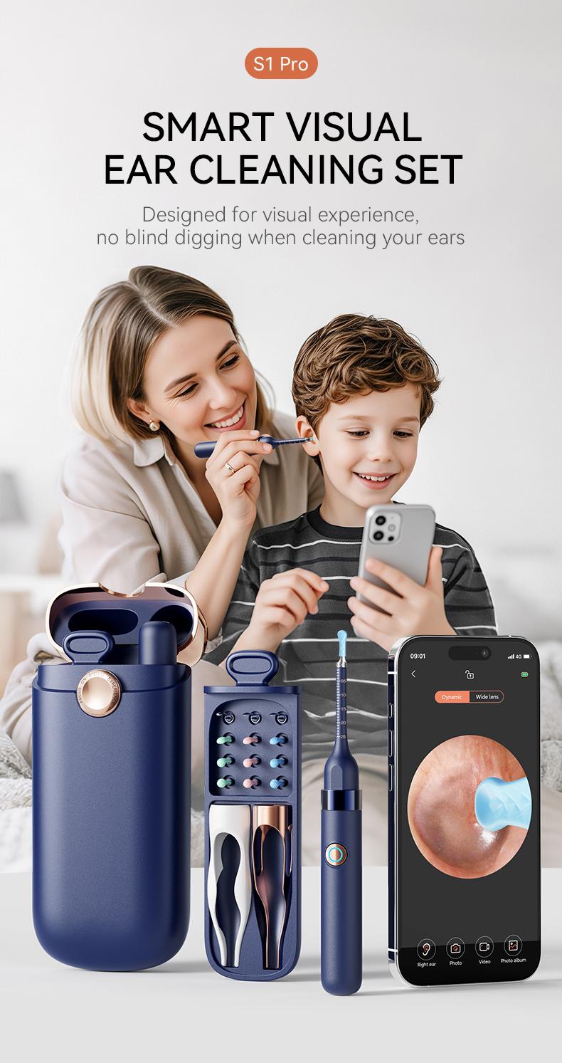 [TiktokShopSpringGlowUp] Smart Visual Ear Wax Removal Tool with 12 Replaceable Tips, HD Ear Camera Cleaning Kit, Professional Portable Ear Cleaner for Kids & Adults, Compatible with iOS & Android