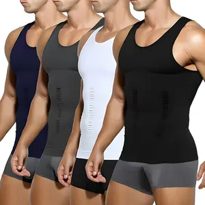 Four colors of men's tight fitting vest, breathable, high elasticity nylon, sleeveless,  friendly, with shaping, back support, abdominal compression and tightening effects.