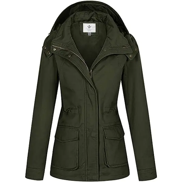 Women's Basic Fitted Long Sleeve Military Anorak - Lightweight Casual Cotton Zipper Jacket with Hood, Comfortable Lady Outerwear Hoodie Windbreaker
