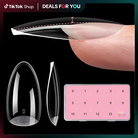 Aillsa 2.0 Upgraded Soft Gel Acrylic Fake Nails Set - Built-in C-Curve, Medium Almond Full Coverage, Ultrathick Strong Pre-Sculpted Press-On with Matte Underside for Flat Nails (140Pcs/168Pcs/224Pcs), Stylish, Sohochic