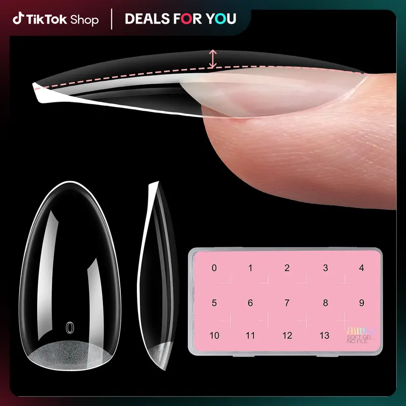 Aillsa 2.0 Upgraded Soft Gel Acrylic Fake Nails Set - Built-in C-Curve, Medium Almond Full Coverage, Ultrathick Strong Pre-Sculpted Press-On with Matte Underside for Flat Nails (140Pcs/168Pcs/224Pcs), Stylish, Sohochic