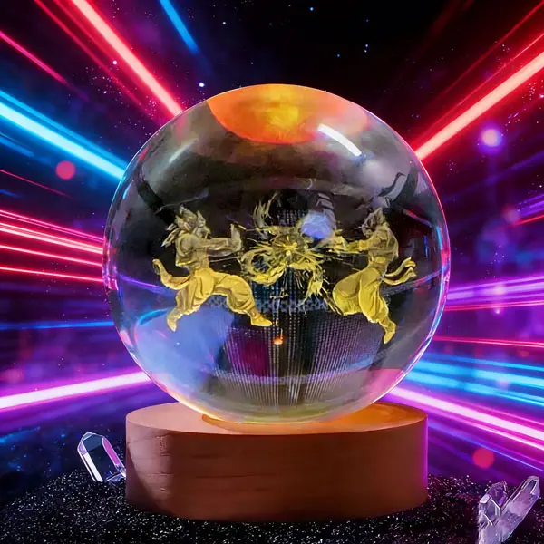 2026 Super Popular DBZ Cartoon Crystal Ball 3 Inch Luminous Colored Glass Ball with Laser Carved DBZ Role LED Lamp Base Best Christmas Holiday Gift for Children Cosplay Collection Home Decoration Valentine's gift.