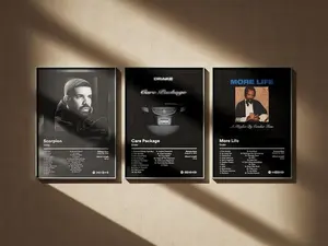 Music Poster Set of 3 Album Cover Personalized Music Wall Prints Home, Studio & Music Lovers Black n White art #78