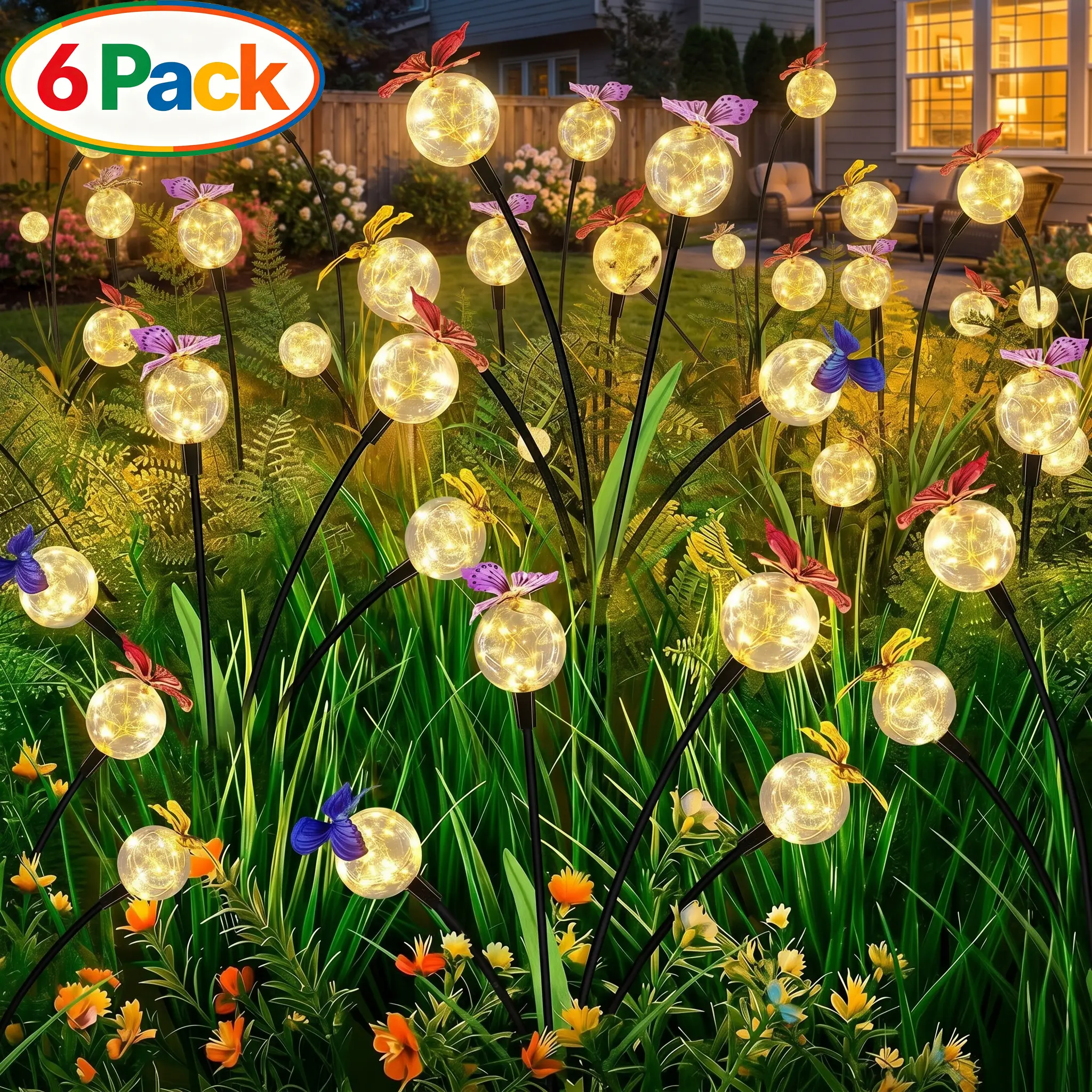 6 Pack Globe Fairy Lights Outdoor Garden Decor, Swaying Butterfly Firefly Sparkler Starry Lamp, Yard Patio Pathway Lawn Ornaments, Summer BBQ Camping Night Illumination, Birthday Anniversary Gifts for Women Mom, Durable Waterproof LED Fixture
