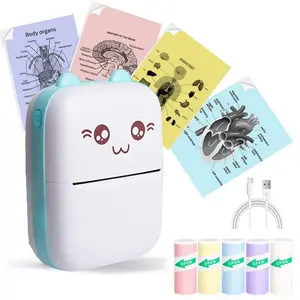 Portable Mini Printer, 1 Set Wireless Mini Sticker Printer with Printing Paper, USB Charging Portable Inkless Thermal Printer for Notes, Memo, Photo, Study