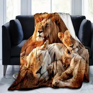 Super Soft 3D Lion Family Art Blanket-Perfect for Bedroom, Living Room Sofa |   Suitable for Four Seasons Comfort Decorative Gift