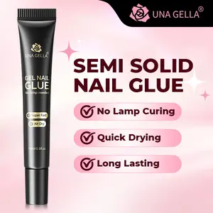 UNA GELLA Super Strong Semi-Solid Nail Glue and Remover Set, Quick-Drying Adhesive for Press-On, Gel & Acrylic Tips, No UV Lamp Needed, DIY Manicure Supplies (15g Glue, 20ml Remover)