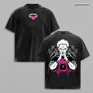 Limited Edition Pink Ryomen Sukuna - Jujutsu Kaisen Animne Double Printed Lightweight Washed Tee Aesthetic Anime Streetwear JJK Merch Anime Clothing