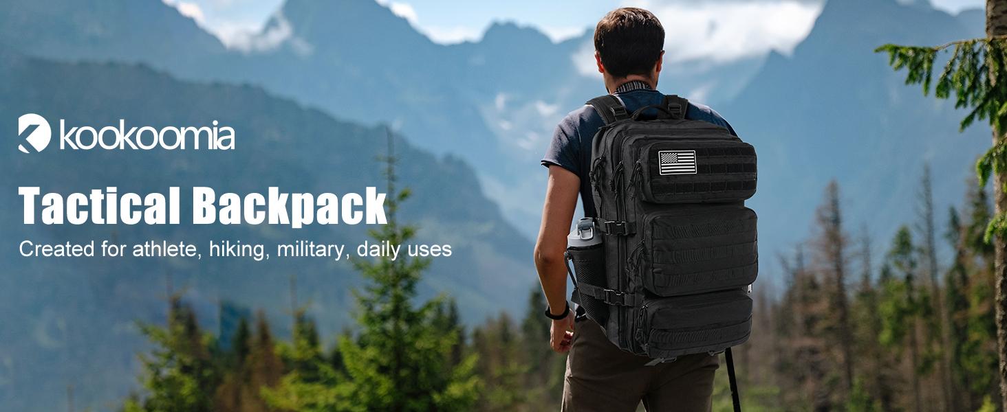 Kookoomia Military Tactical Backpack 50L Large Day Backpack Camouflage Assault Pack Bug Out Bag Waterproof Heavy Duty Hiking Treeking Survival Rucksack