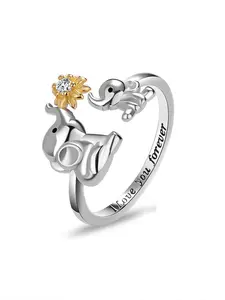 Adjustable Mother Elephant Ring, Creative Daisy Rhinestone Design, Perfect for Daily Wear, Theme Parties, Special Holidays, Women's Jewelry, Adjustable Rings, Elephant Motif Rings, Rhinestone Decorated Rings, Daisy Accent Rings