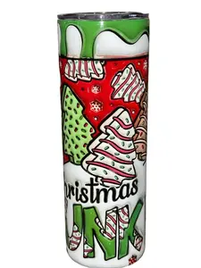 Christmas Tree Junkie - Green Drip - 20oz oz 20 oz. 20oz. - Skinny Straight Sublimation Tumbler - Amy's Tumbler Junkies - Your Favorite Tumbler Shop!