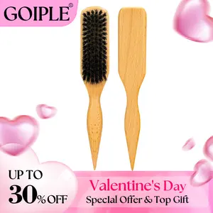 【Valentinesdaygift】Boar Bristle Hair Brush Slick Back for Sleek Ponytail Bun & Smoothing Baby Hairs - Soft Medium Brush for Men & Women Natural