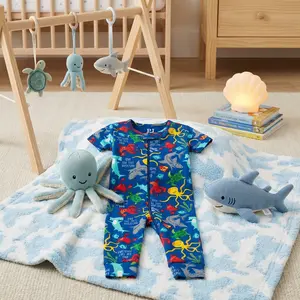 Baby Boys and Toddler Short Sleeve Zip-Front One-Piece Footless Pajamas - Snug Fit 100% Cotton Soft Comfortable Sleepwear for Infants and Kids, Easy On and Off, Machine Washable, Perfect for Nursery Bedtime and Lounging