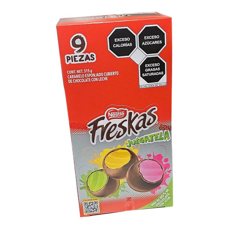 Nestle Freskas Guegatela 9 Pieces Box Caramel Covered Chocolate Mexican Candy 12.9 oz Net Weight Sweet Treats Snack Bonbon Dessert