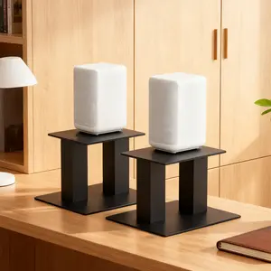 1 Pair Metal Steel Desktop Studio Monitor Stands, 24x21x25cm Iron Speaker Stands with Rubber Vibration Dampeners, 25Lb Capacity Universal Fit for Small/Medium Bookshelf Speakers