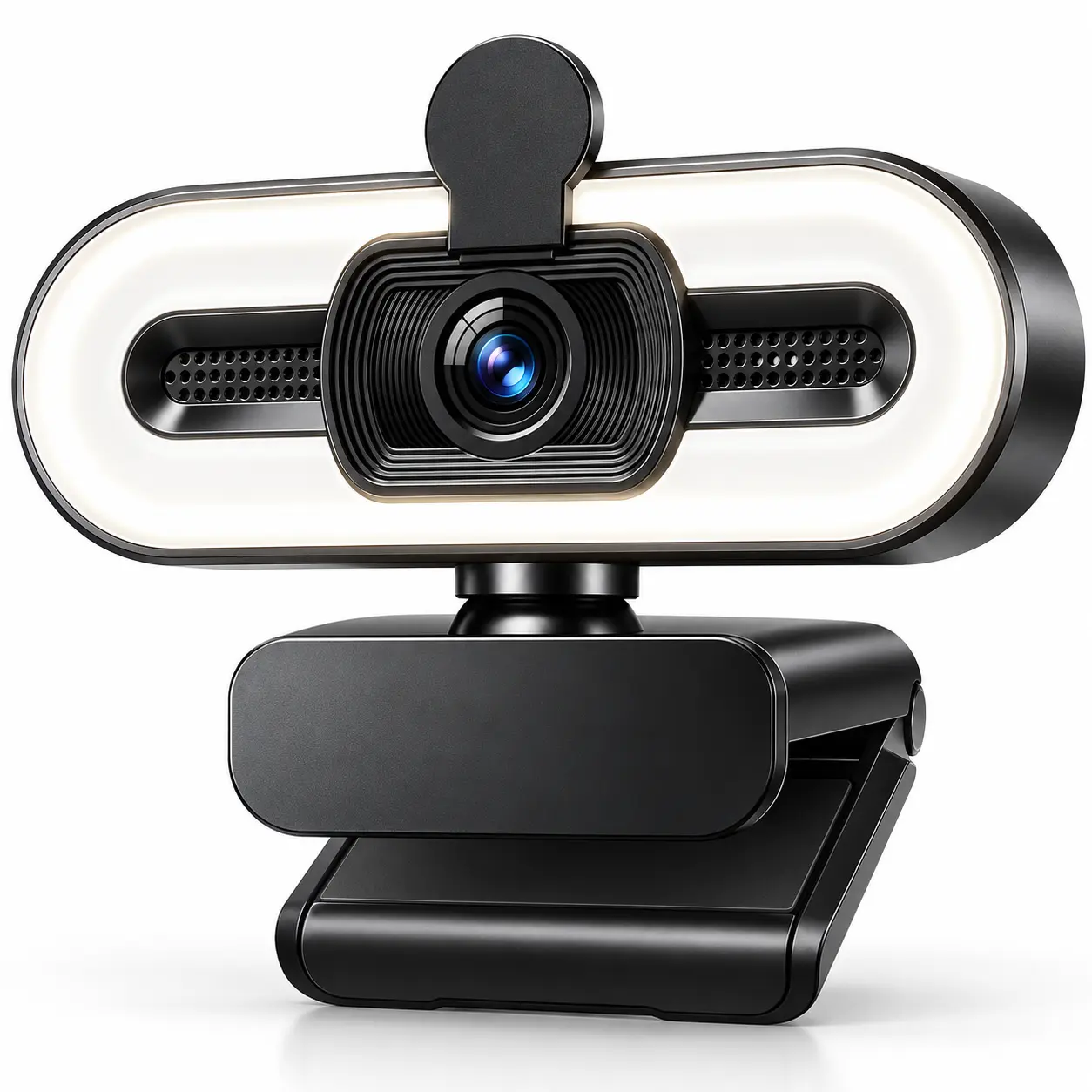 4K UHD Webcam with Touch-Control Fill Light, Built-In Dual Mics & Privacy Cover, Plug & Play USB Camera with USB-A/USB-C Adapter for PC, Laptop, Chromebook, Streaming, Video Calls & Online Meetings