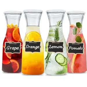 [ Summer deal] Set of 4 Glass Carafe Pitcher with Lid, Water Pitcher Set for Mimosa Bar Supplies, 1 Liter Beverage Dispensers, Bedside Water Carafe, Orange Juice Container, Catering Drink & Pitchers Parties