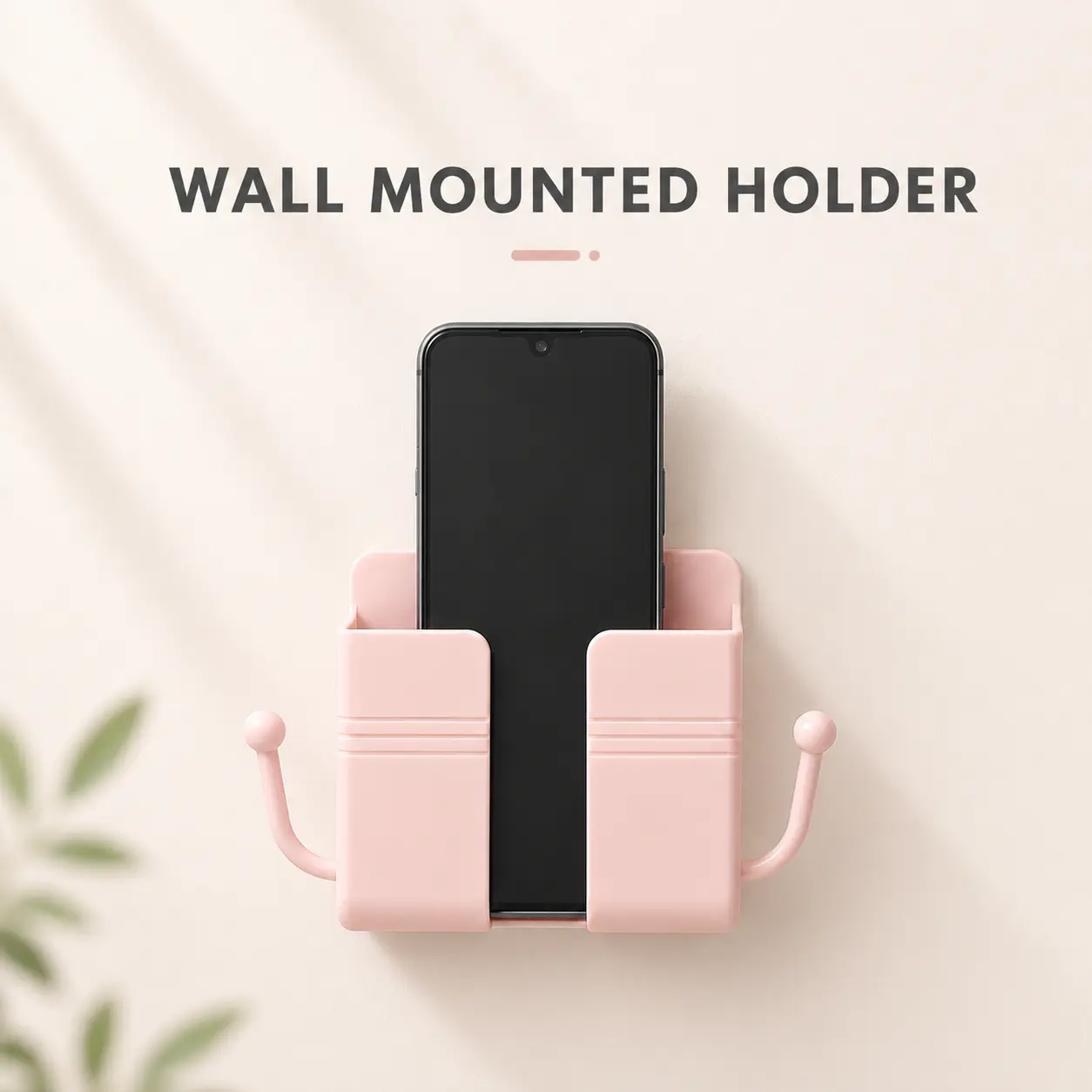 Pink-Self-Adhesive Wall-Mounted Phone Holder & Remote Control Organizer — No-Drill, Multifunctional Wall Storage Rack. Ideal for Bedrooms, Bathrooms, and Kitchens; Holds Mobile Phones (including while charging), TV/AC Remotes, Glasses, and Keys.