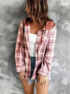 A set of women's casual pink checkered jackets Coats, suitable for autumn and winter, suitable for home, indoor, and outdoor wear