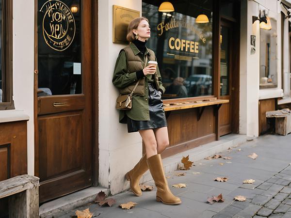 JUST FAB Women's Banana Knee High Boots Square Toe Eco Leather Cowboy Boots, Pull-On Block Heel Western Fashion Boots for Fall Chunky Riding Boots Low Heel Shoe Footwear Stylish Leather Platform Campus Boots for Comfortable Riding Tall Boots BackToSchool