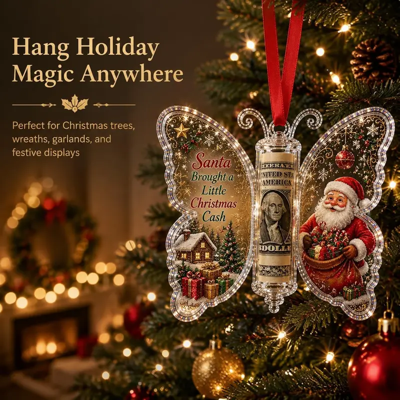 Christmas Cash Gift Ornament - Butterfly Money Holder with Acrylic (5Pcs/1 Set) Clear cash display with transparent holder, a creative Christmas gift idea for holiday tree hanging ornament decor (Peel Off Protective Film for Crystal Clear View)