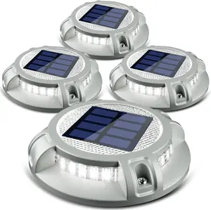 Siedinlar Solar Driveway Lights, 4Modes 40LED Landscape Lighting, HeavyDuty Aluminum Waterproof Ground Lights for Driveway, Walkway, Steps & Docks,  White/Warm Dynamic Lighting (4 pack)