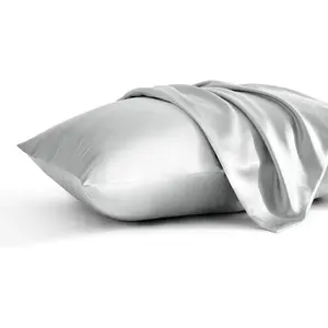2 Pack Silk Satin Toddler Pillowcases, Luxury Silky Travel Envelope Closure Pillow Cases for Baby Boys and Girls, 14x20 Inches, Silver Grey