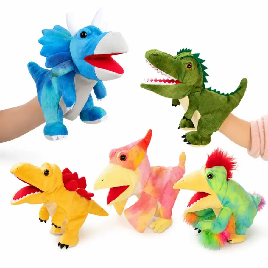 2Styles Dinosaur Hand Puppet Soft Plush Dino Toy for Kids Storytelling, Role Play,Family Playtime and Classroom Activities