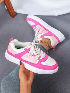 Women's Fashion Patchwork Low-Top Skate Shoes, Comfortable Lightweight Casual Sneakers for All Seasons, Perfect for Parties and Daily Wear
